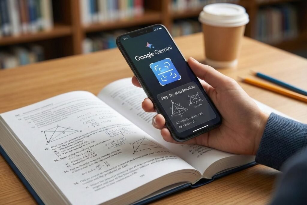 गणिताचे अवघड उदाहरण सोडवण्यासाठी 'विद्यार्थ्यांचा अभ्यासाचा वेळ वाचवणारी सर्वोत्तम AI टूल्स' पैकी एक, गूगल जेमिनीचा वापर करताना विद्यार्थी.