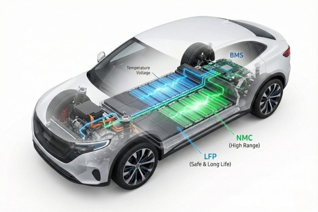 इलेक्ट्रिक वाहन खरेदी मार्गदर्शक (Electric Vehicle Buying Guide) मधील महत्त्वाचा मुद्दा: DC फास्ट चार्जिंग स्टेशनवर चार्ज होणारी गाडी.