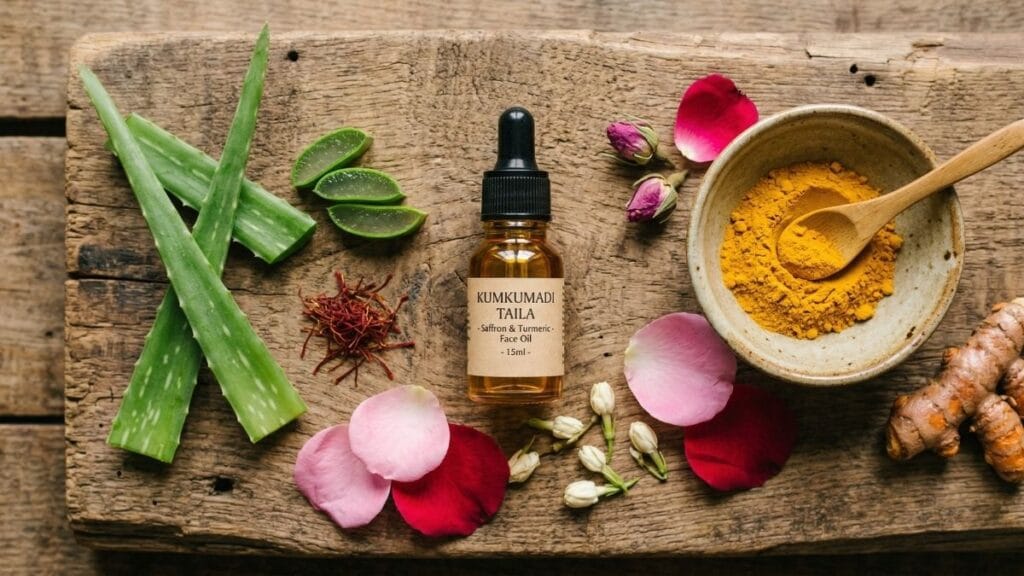 सुरकुत्या आणि काळे डाग टाळण्यासाठी नैसर्गिक आणि आयुर्वेदिक अँटी-एजिंग स्किनकेअर रुटीनचे घटक.