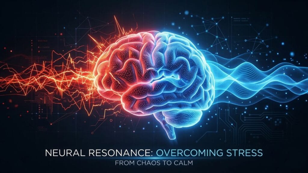 मेंदूचे कार्य आणि शास्त्रीय पद्धतीने मानसिक शांतता मिळवण्याचे उपाय सांगणारे तांत्रिक रेखाचित्र.