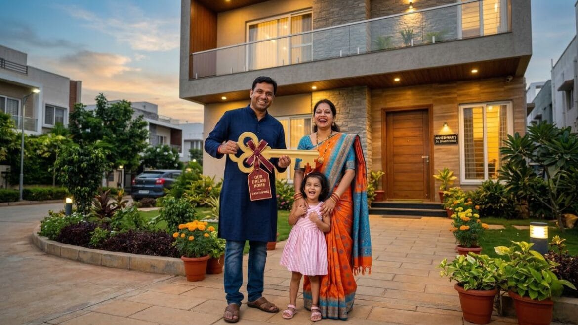 A happy Indian family celebrating home ownership and learning how to pay home loan faster.
