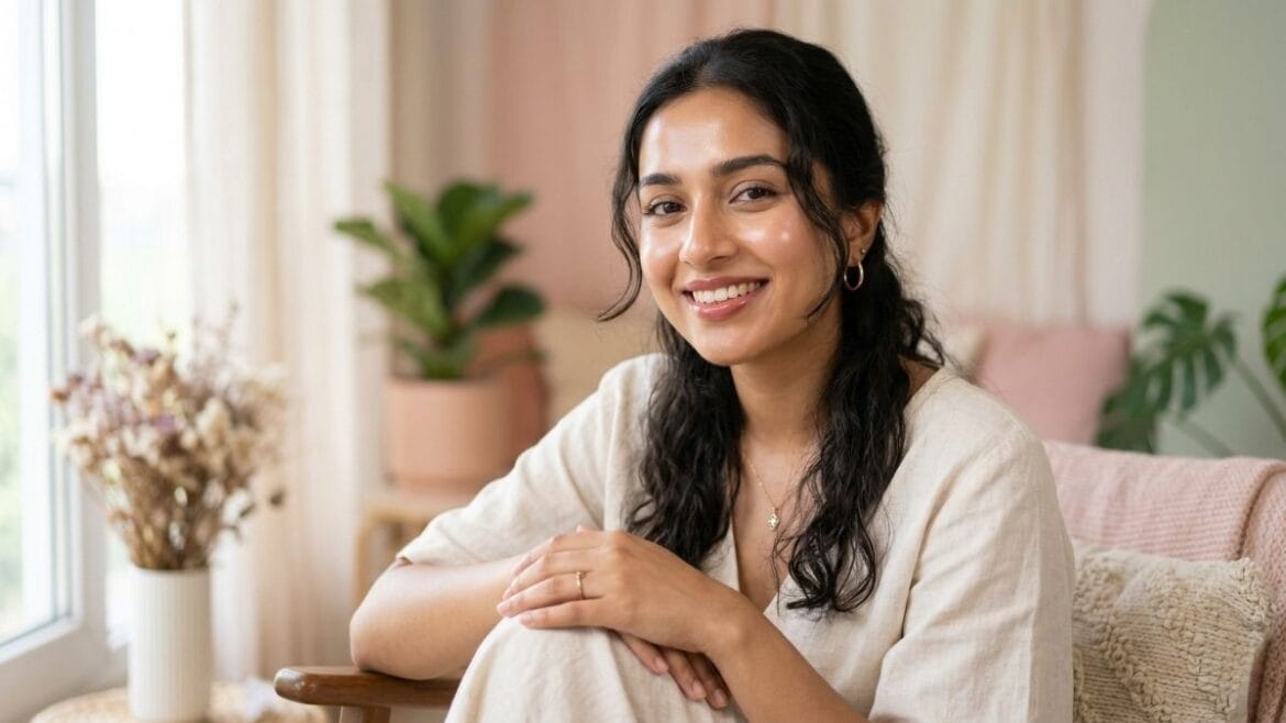 कोरियन ग्लास स्किन असलेली चमकदार आणि नितळ त्वचा असलेली भारतीय महिला.