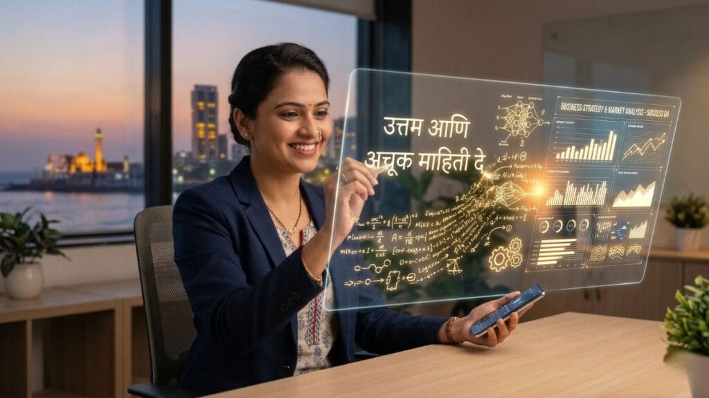 फ्री एआय स्किल्स कोर्सेस 2026 अंतर्गत 'प्रॉम्प्ट इंजिनीअरिंग' कोर्स वापरून एआय शिकून पैसे कसे कमवावे हे दाखवणारी एक यशस्वी मराठी महिला