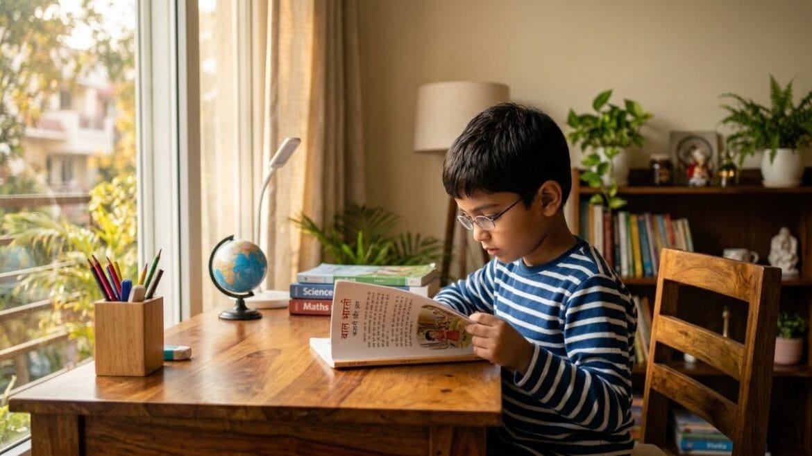 मुलांचं अभ्यासात लक्ष कसे वाढवावे यासाठी एकाग्रतेने अभ्यास करणारा मुलगा.