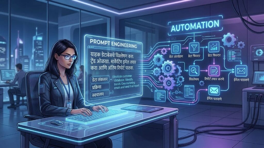 प्रॉम्प्ट इंजिनिअरिंग आणि ऑटोमेशनद्वारे कामे सोपी करण्याची कला - 2026 मध्ये शिकण्यासारखी 12 AI Skills पैकी महत्त्वाचे कौशल्य.
