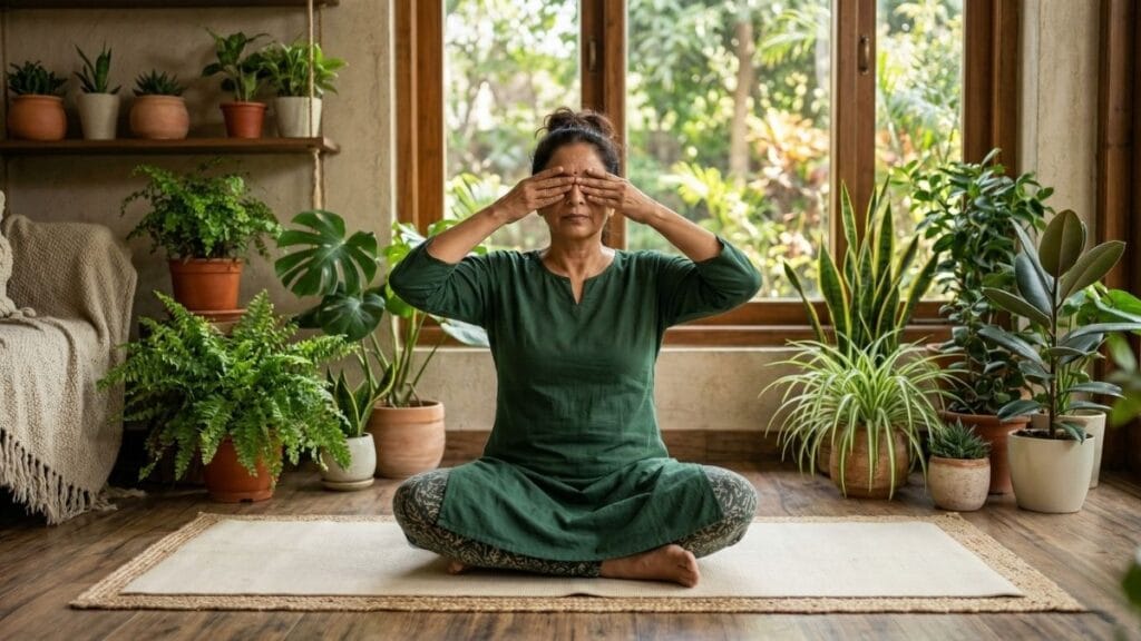 उच्च रक्तदाब घरगुती उपाय: भ्रामरी प्राणायाम आणि दीर्घ श्वसनाचा सराव केल्यामुळे मज्जासंस्था शांत होते आणि रक्तदाब नैसर्गिकरीत्या कमी होतो.