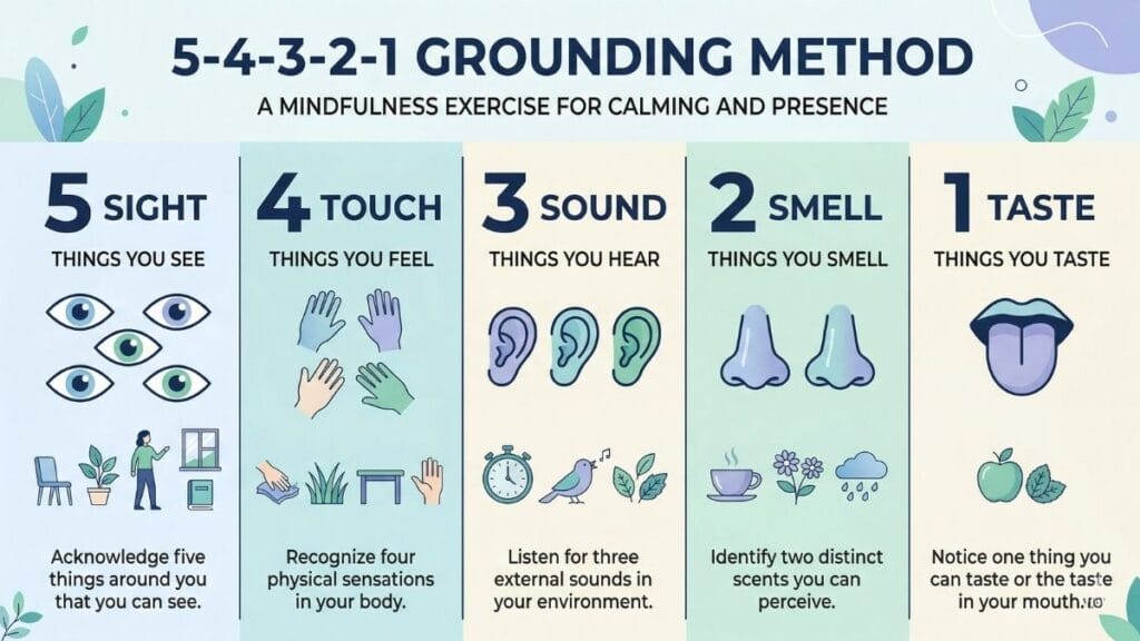 ५-४-३-२-१ ग्राउंडिंग तंत्राचे सविस्तर वर्णन; चिंता आणि अस्वस्थता (Anxiety) लक्षणे व उपाय त्वरित मिळवण्यासाठी प्रभावी मार्ग.