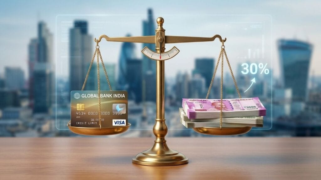 सिबिल स्कोर कसा वाढवायचा यासाठी क्रेडिट कार्डची मर्यादा ३० टक्क्यांच्या आत ठेवण्याचा नियम स्पष्ट करणारी इमेज.