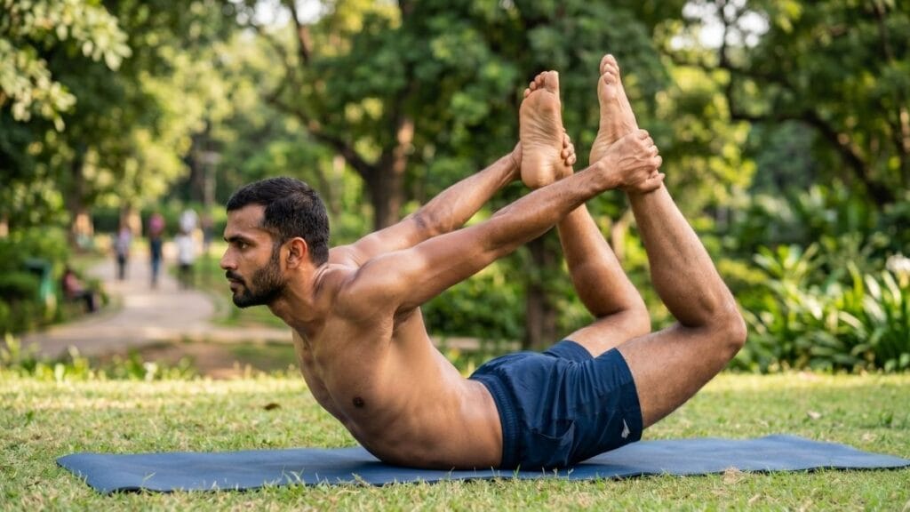 पोटाचा घेर जलद कमी करण्यासाठी योगासन (Yoga to Lose Belly Fat) - धनुरासन.