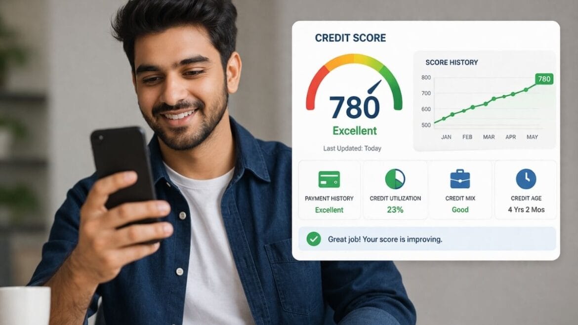 आरबीआयच्या २०२६ च्या नवीन नियमांनुसार सिबिल स्कोर कसा वाढवायचा आणि ७५० पेक्षा जास्त स्कोर कसा मिळवायचा हे दर्शविणारा डिजिटल मीटर.