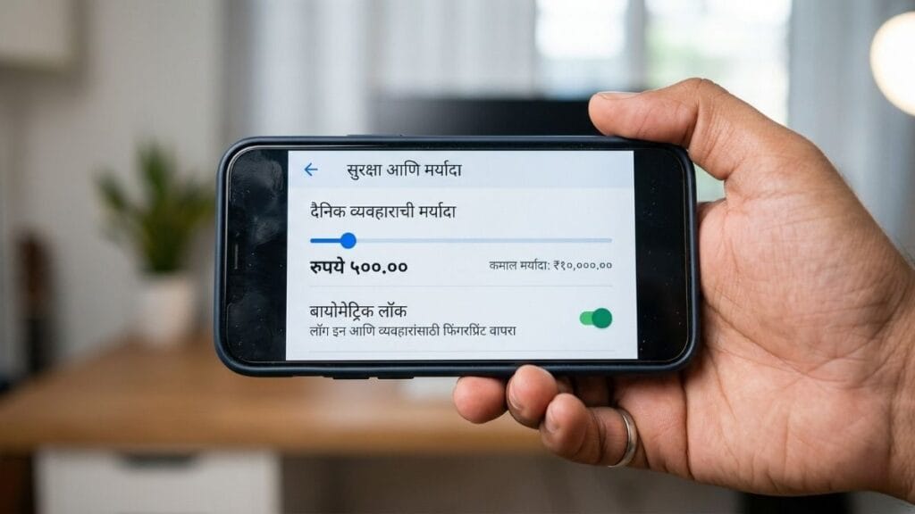 युपीआय ॲपमधील सुरक्षा सेटिंग्ज आणि व्यवहार मर्यादा व्यवस्थापन, जे एक प्रभावी युपीआय फसवणूक उपाय आहे.