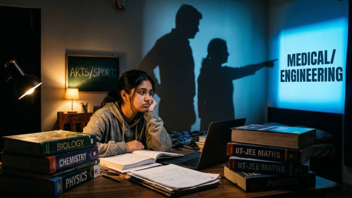 करिअर निवडताना पालकांच्या चुका (Career Guidance) मुळे तणावात असलेली किशोरवयीन मुलगी.