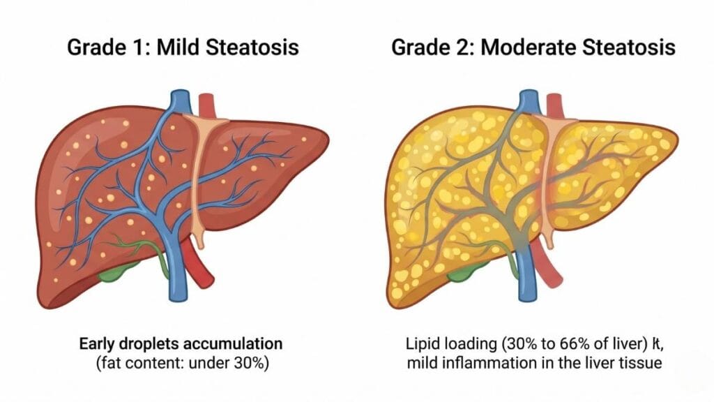 फॅटी लिव्हर आहार तक्ता (Fatty Liver Diet Chart) अंतर्गत यकृतातील सूज आणि मॅक्रोव्हेसिक्युलर ट्रायग्लिसराइड्स तुलना.