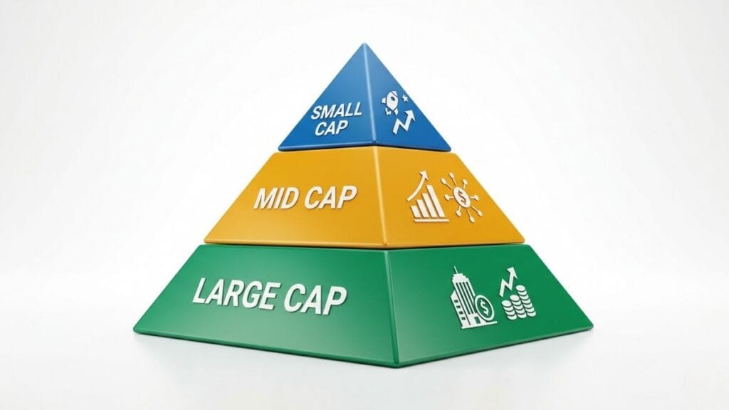 म्युच्युअल फंड एसआयपी गुंतवणूक (Mutual Fund SIP Investment) मधील लार्ज कॅप, मिड कॅप आणि स्मॉल कॅप फंडांचे वर्गीकरण.
