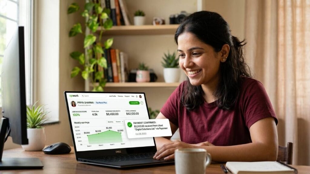 सर्वोत्तम एआय स्किल्स (AI Skills) च्या मदतीने ग्लोबल फ्रीलान्सिंग प्लॅटफॉर्म्सवर हाय-व्हॅल्यू आंतरराष्ट्रीय क्लायंट्स मिळवून यशस्वी झालेला भारतीय प्रोफेशनल.