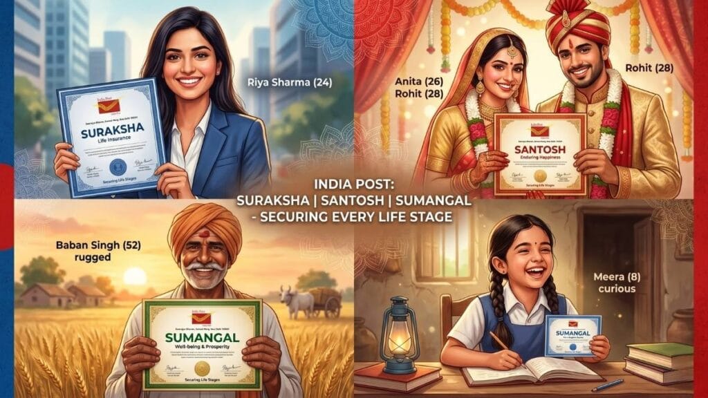 संतोष, सुरक्षा आणि बाल जीवन विमा यांसारखे विविध प्रकार उपलब्ध असलेली पोस्ट ऑफिस टर्म इन्शुरन्स (PLI) योजना.