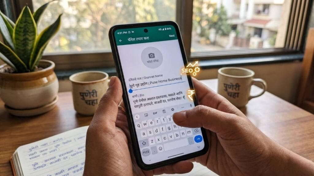 स्मार्टफोनवर एसईओ-फ्रेंडली व्हॉट्सअॅप चॅनल बायो सेट करण्याची पद्धत.