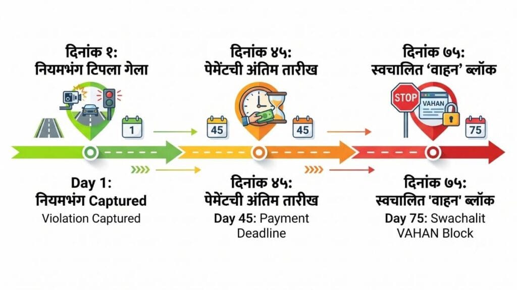 नवीन ई-चलान नियम २०२६ अंतर्गत ई-चलान अंमलबजावणीचे सविस्तर ७५ दिवसांचे वेळापत्रक.
